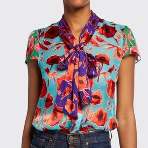 Alice & Olivia Jeannie Floral Top Bow Collar